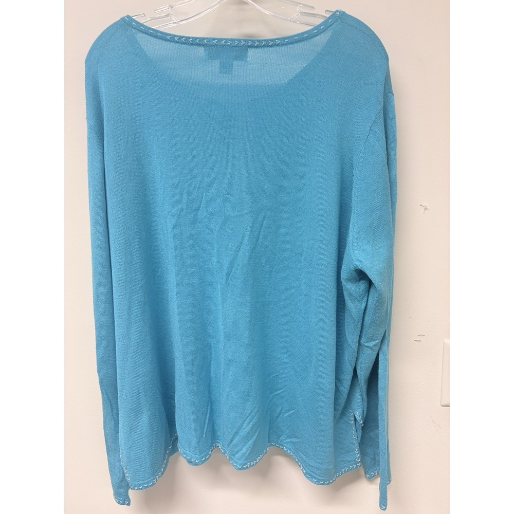 August Max Woman 3X Turquoise Blue Beaded Trim Tie Front Cardigan Sweater Plus - Picture 12 of 16